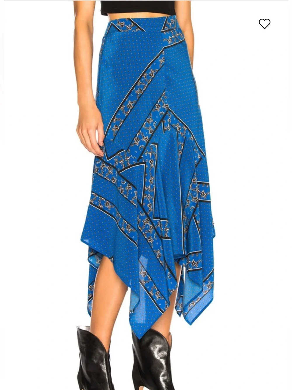 GANNI Sandwashed Silk Electric Blue Asymmetrical  Hem Skirt size XL